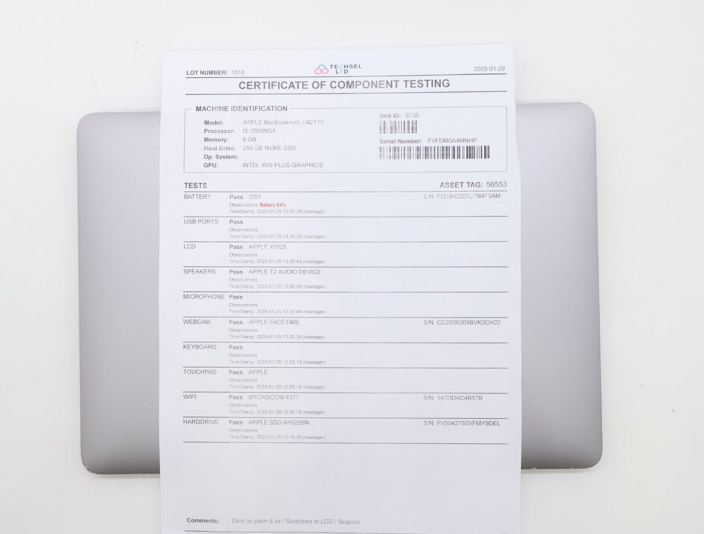 Apple MacBook Air A2179 2020 13" Core i3-1000NG4 1.1GHz 256GB 8GB